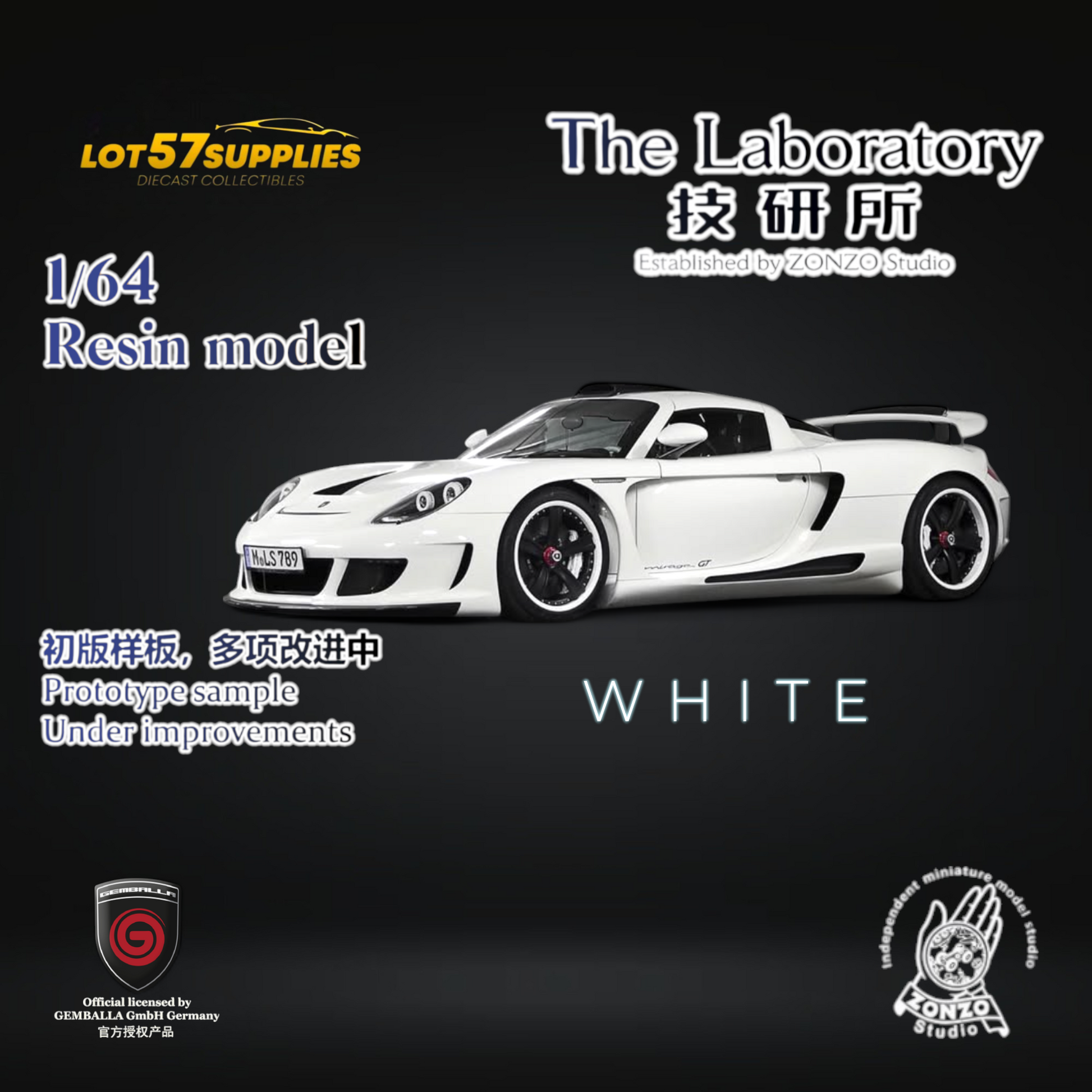 The Laboratory X ZONZO Gemballa Mirage GT WHITE 1:64 Resin