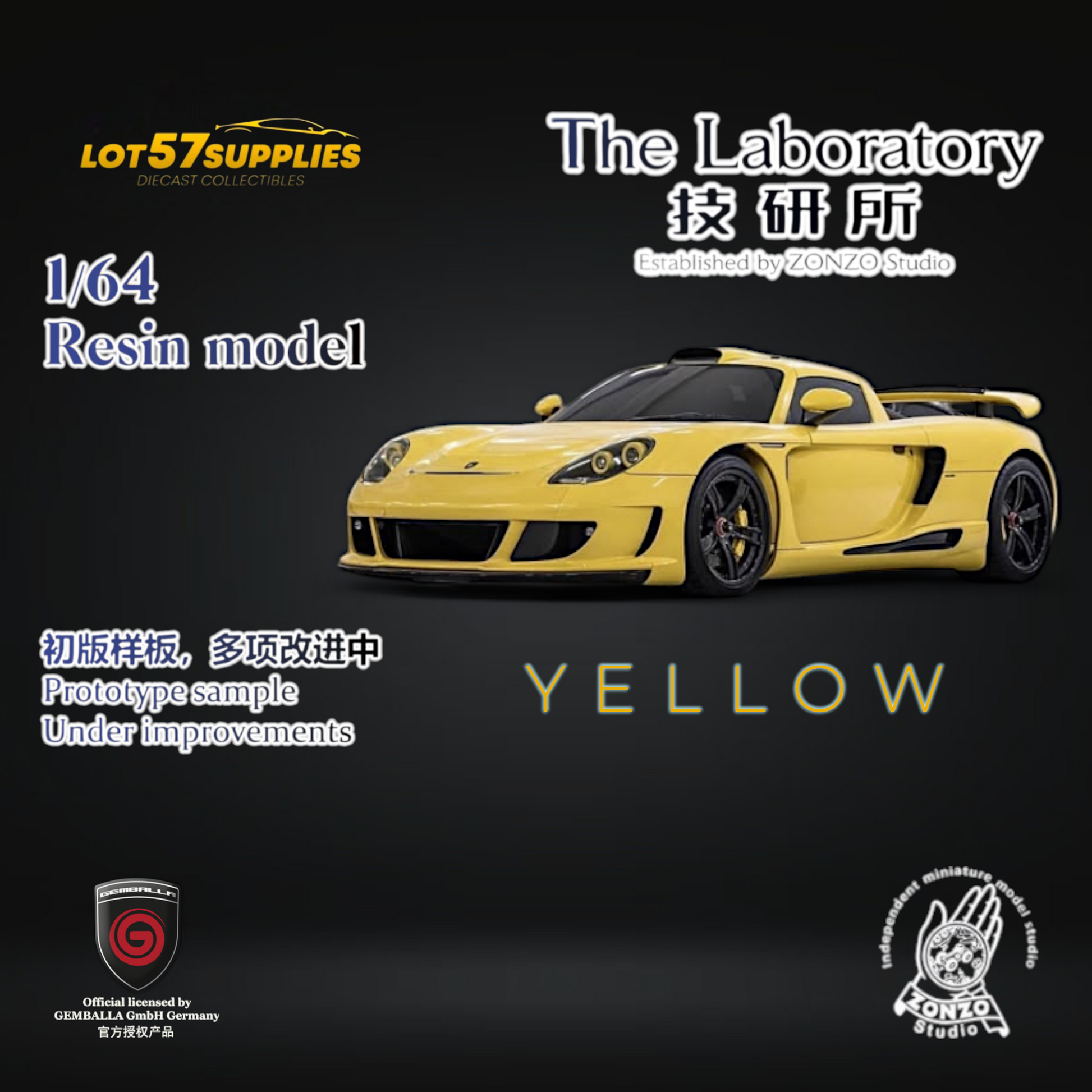 The Laboratory X ZONZO Gemballa Mirage GT Yellow 1:64 Resin