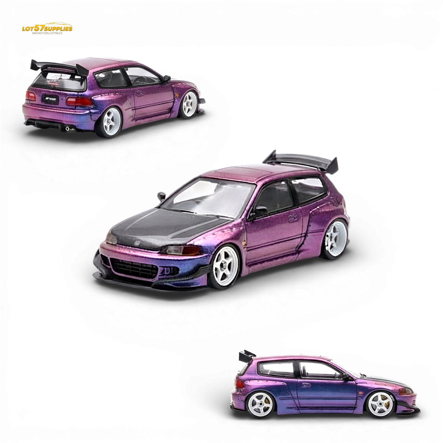 YM Model Pandem Honda Civic EG4 Chameleon Carbon Cover 1:64 Diecast Model