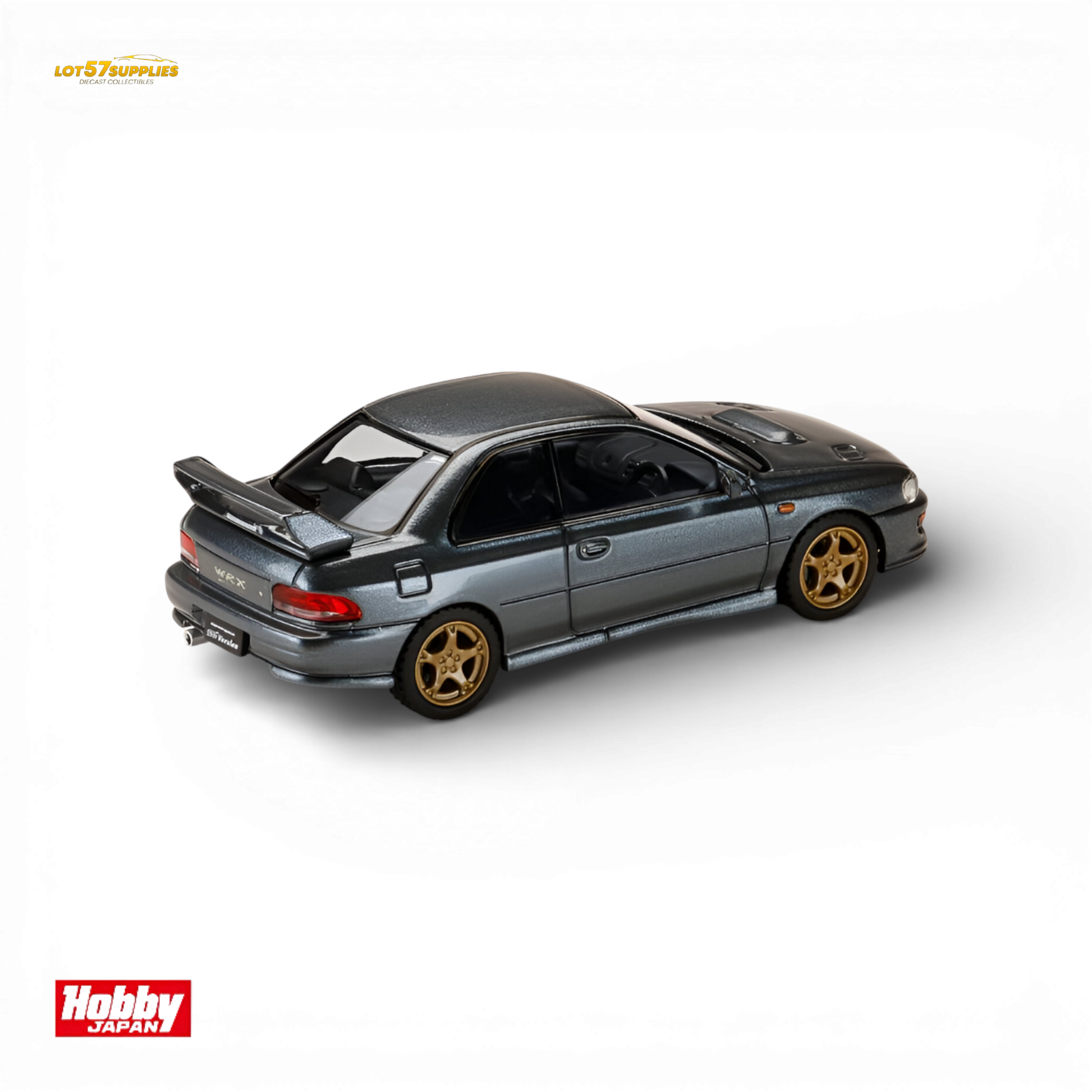 Hobby Japan Subaru Impreza WRX Type R STI Cool Gray 1:64 Scale Diecast Model Rear Quarter View