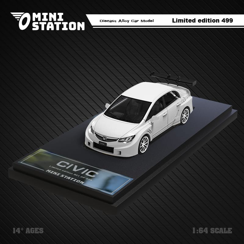 Mini Station Honda Civic FD2 White Widebody 1:64 Diecast Model