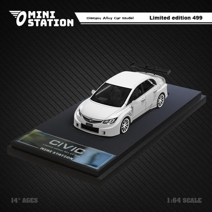 Mini Station Honda Civic FD2 White Widebody 1:64 Diecast Model