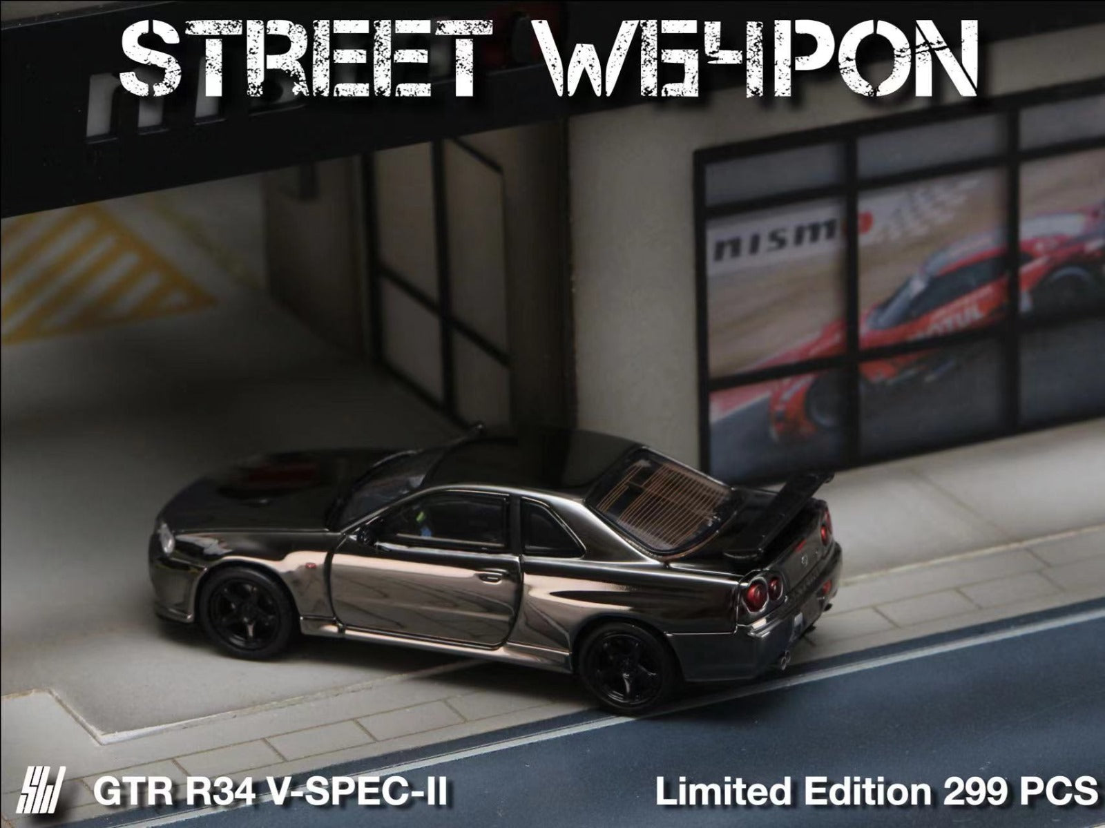 Street Weapon Skyline GTR R34 V-SPEC-II Chrome Plated Limited to 299 Pcs 1:64