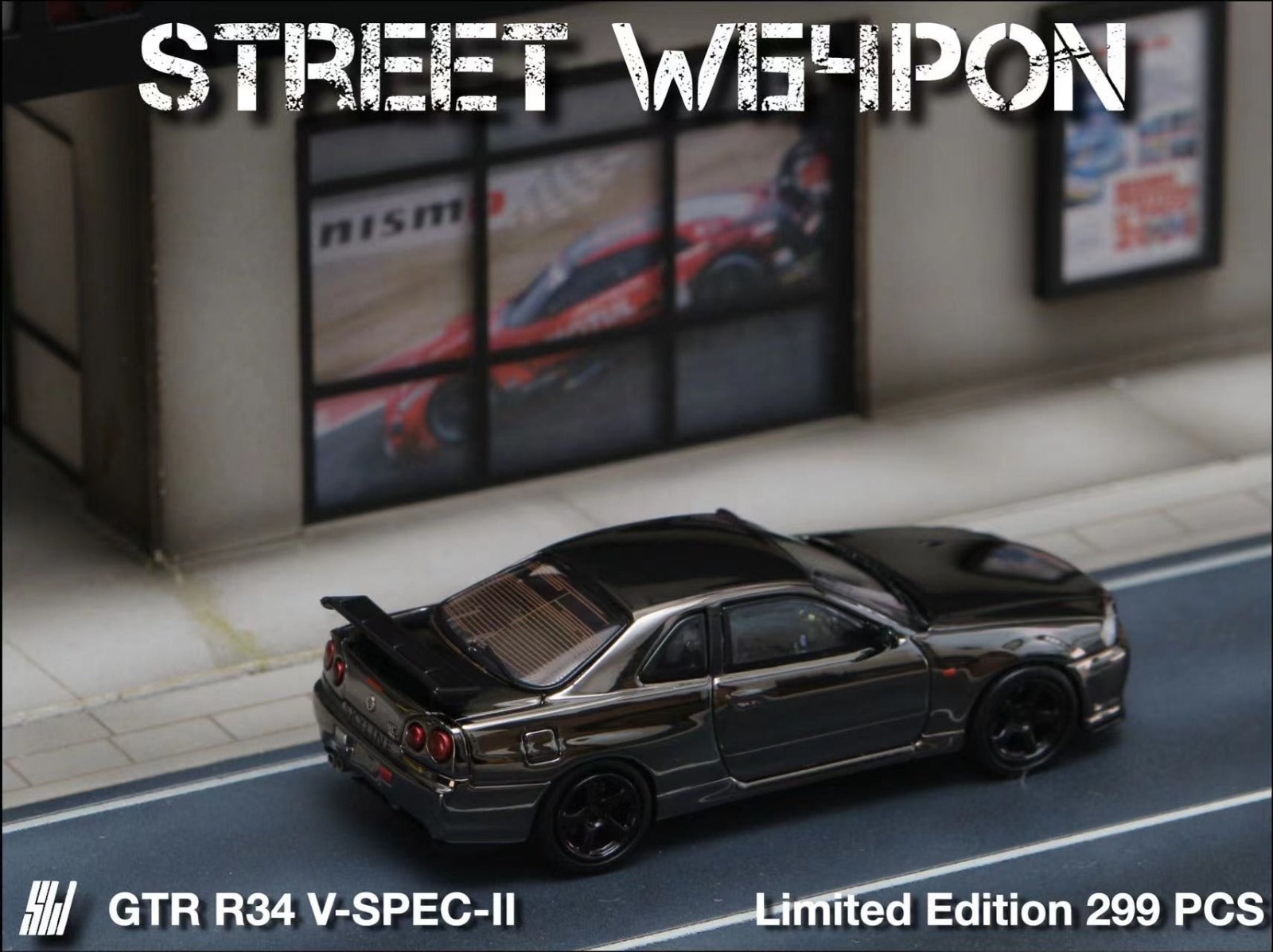 Street Weapon Skyline GTR R34 V-SPEC-II Chrome Plated Limited to 299 Pcs 1:64