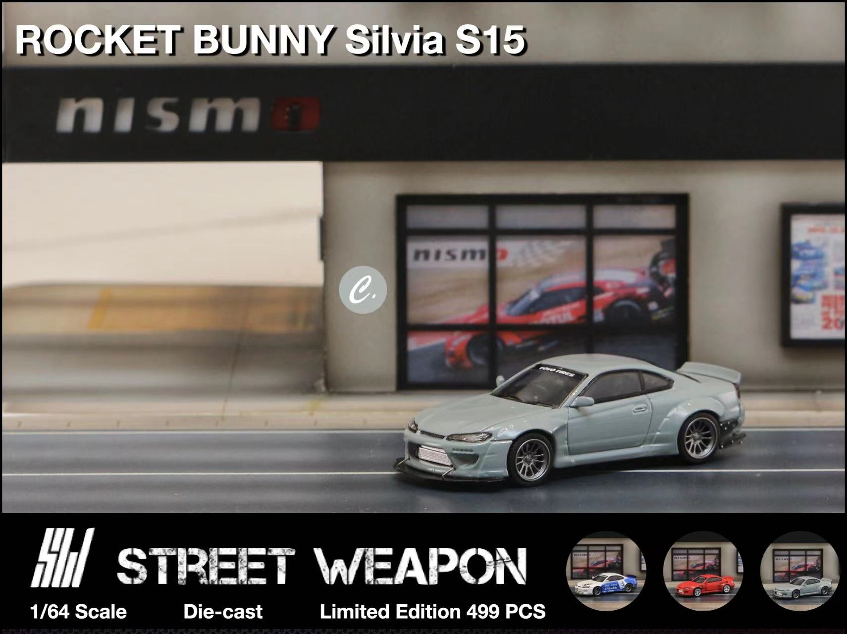 (Pre-Order) Street Weapon Nissan Silvia S15 Rocket Bunny BLUE WHITE / RED / CEMENT GREY 1:64