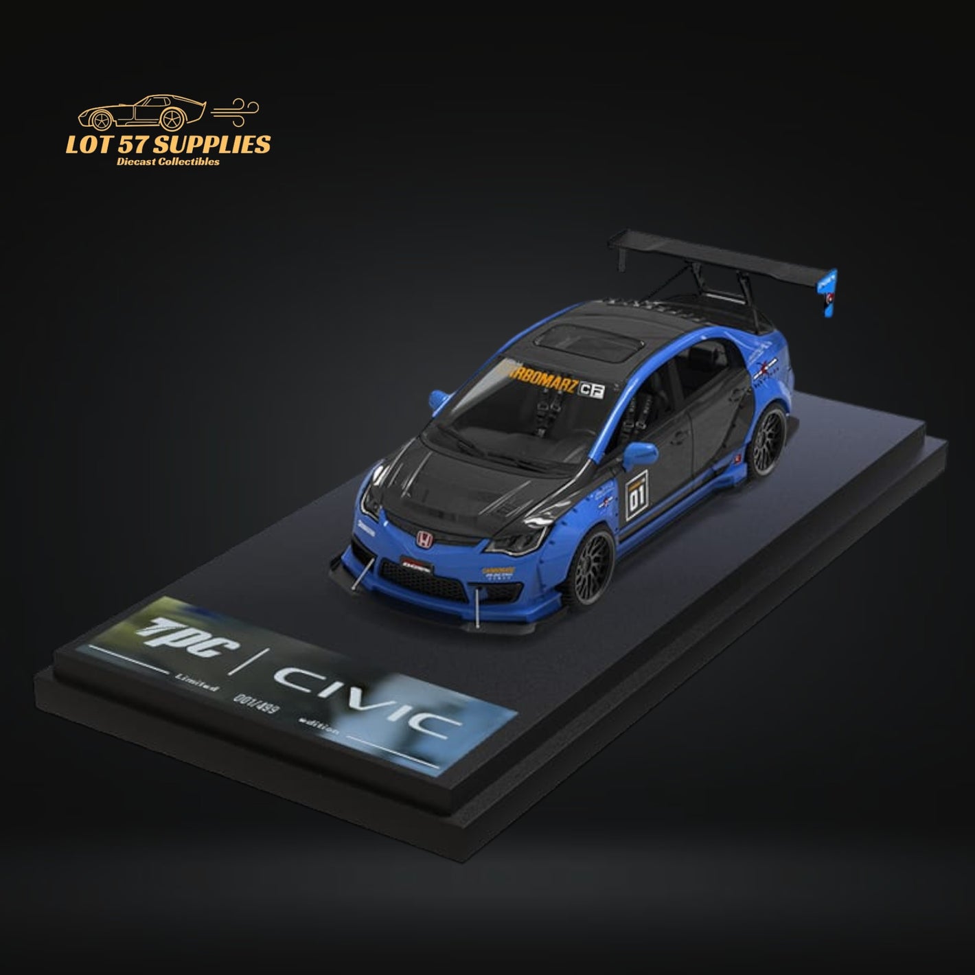 TimeMicro Honda Civic FD2 WideBody Blue 1:64 Diecast Model