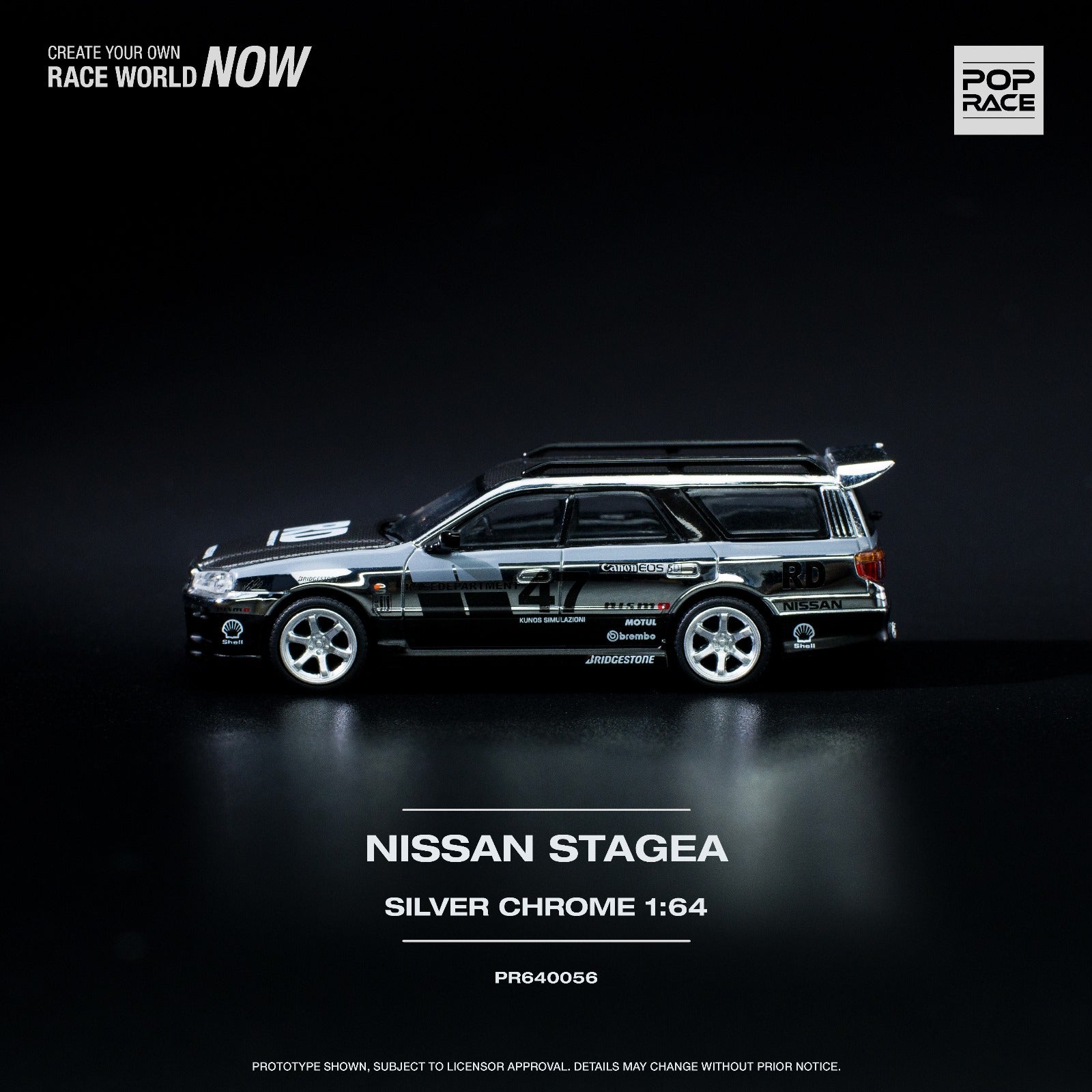 Pop Race Nissan Stagea R34 Chrome Silver PR640056 1:64