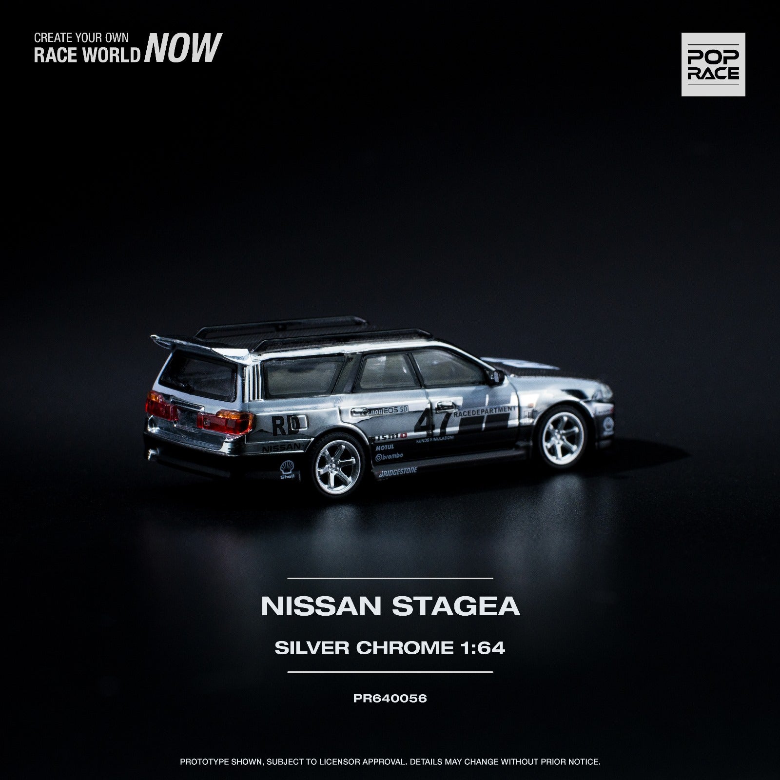 Pop Race Nissan Stagea R34 Chrome Silver PR640056 1:64
