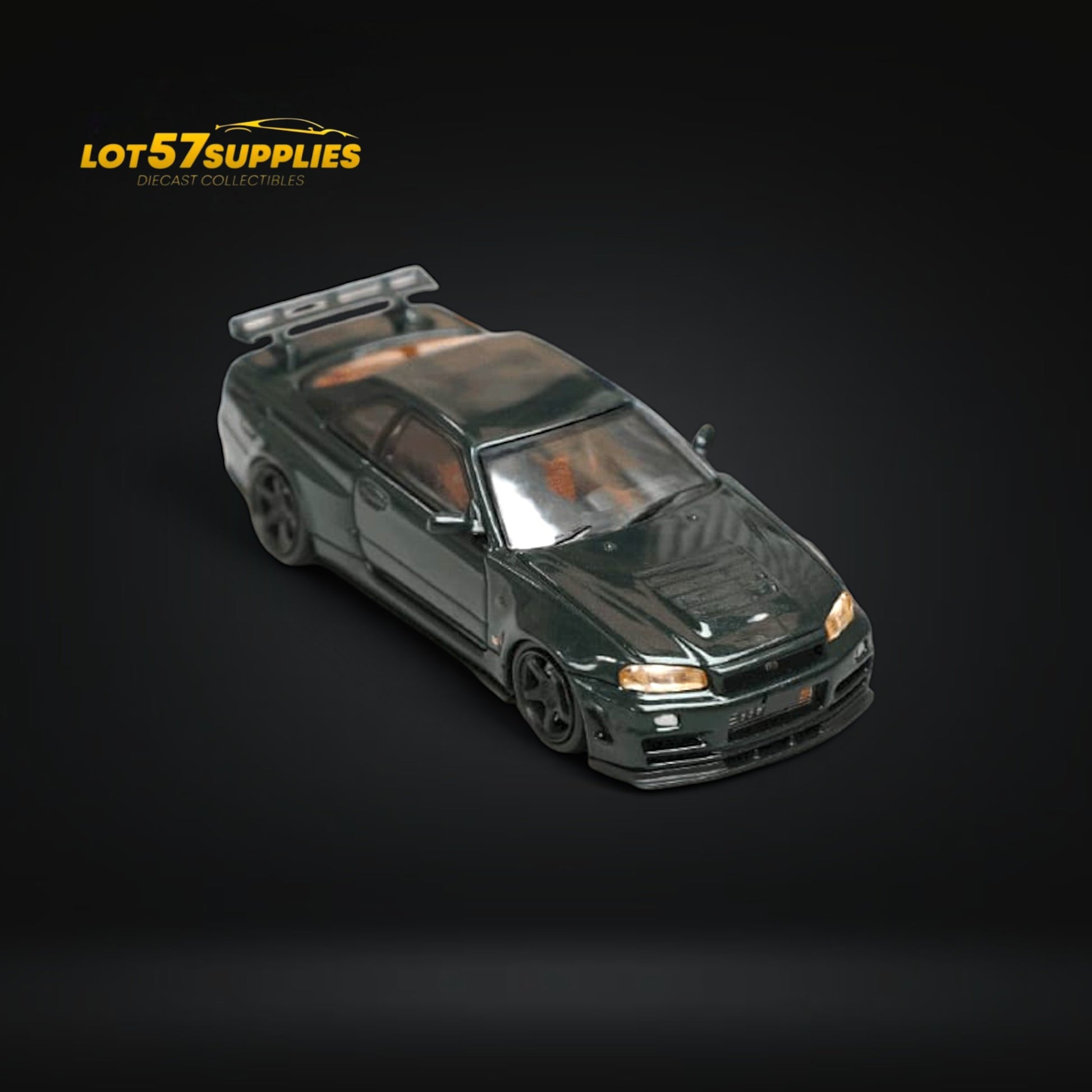 Fuji Skyline GT-R R34 Nismo Z-Tune High Wing CRS Dark Green 1:64