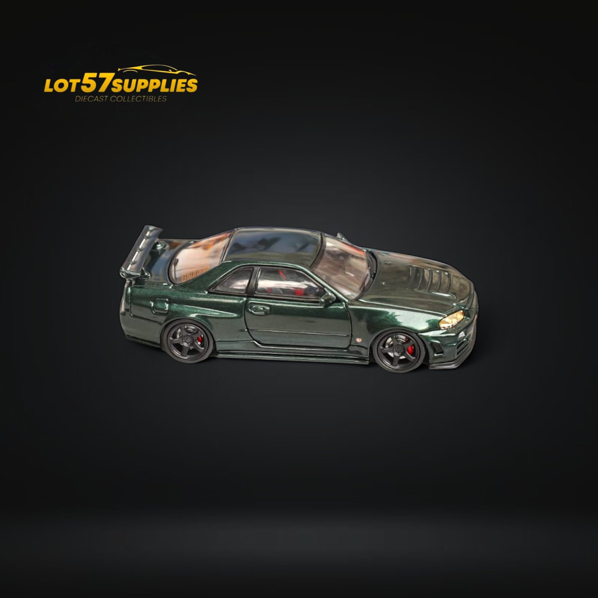 Fuji Skyline GT-R R34 Nismo Z-Tune High Wing CRS Dark Green 1:64