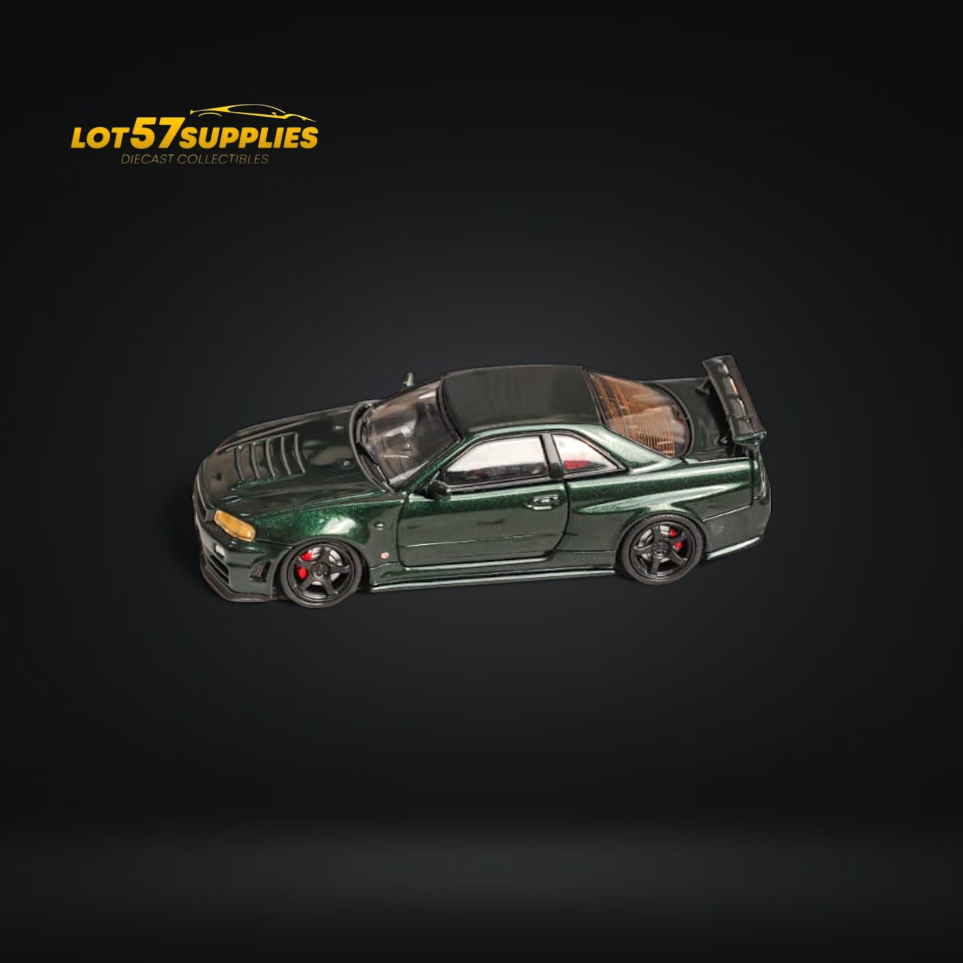 Fuji Skyline GT-R R34 Nismo Z-Tune High Wing CRS Dark Green 1:64