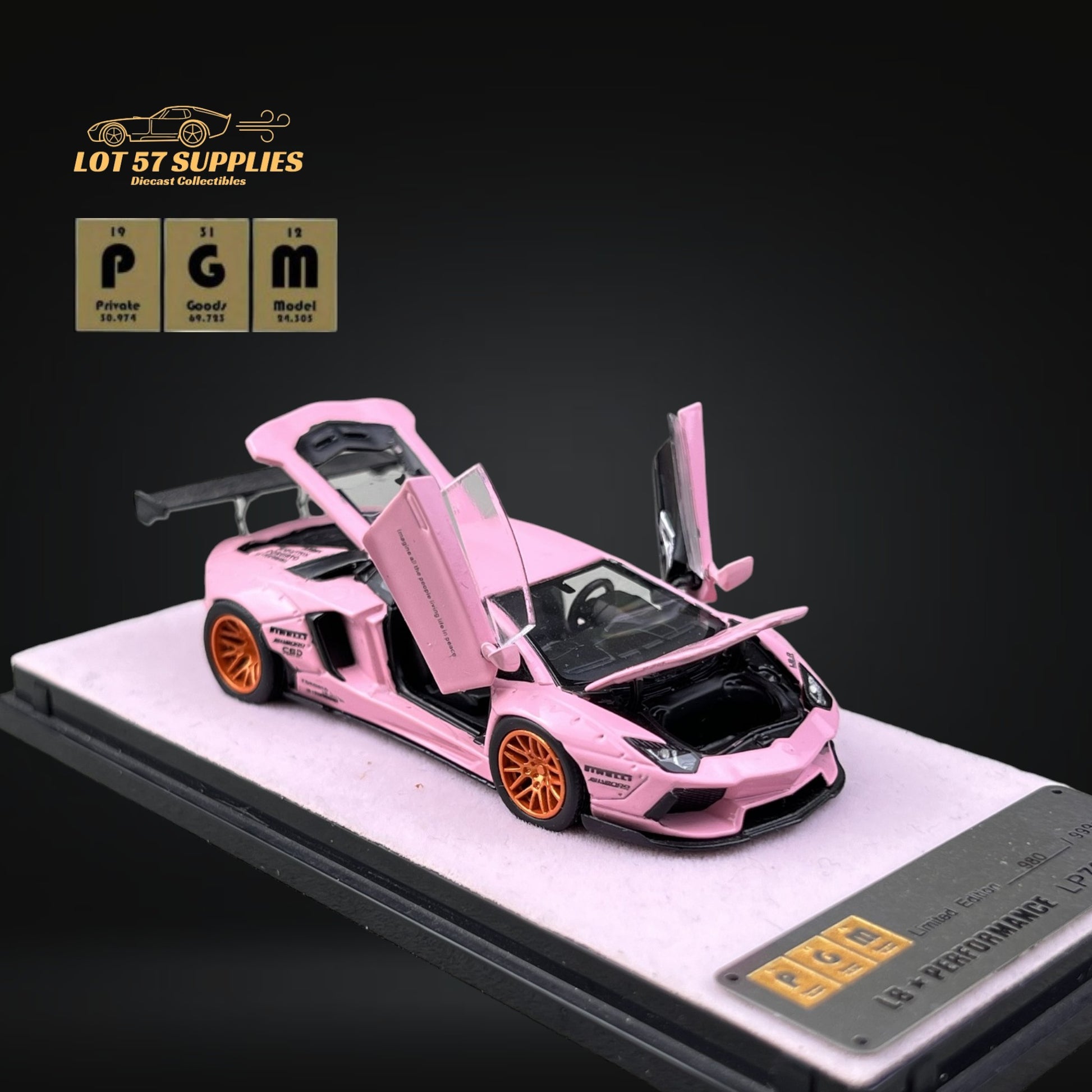 PGM Lamborghini Aventador LP700-4 LBWK Pink Fully Openable Standard Base 1:64 PGM-640412