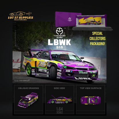 TimeMicro Nissan Silvia S15 LBWK Purple Lightning Fausto With Special Packaging 1:64