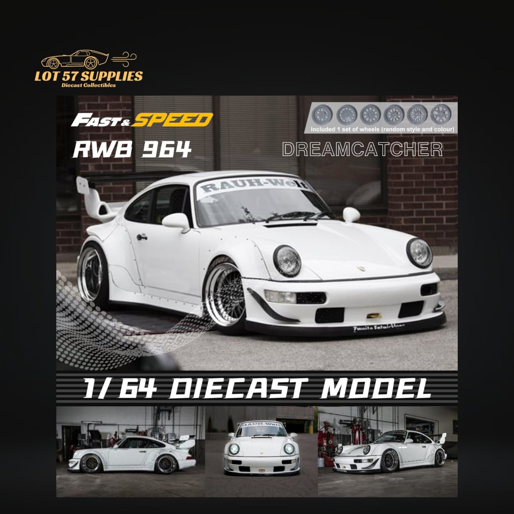 Fast Speed Porsche 964 RWB Widebody DREAMCATCHER GT Version Rear Wing in White 1:64