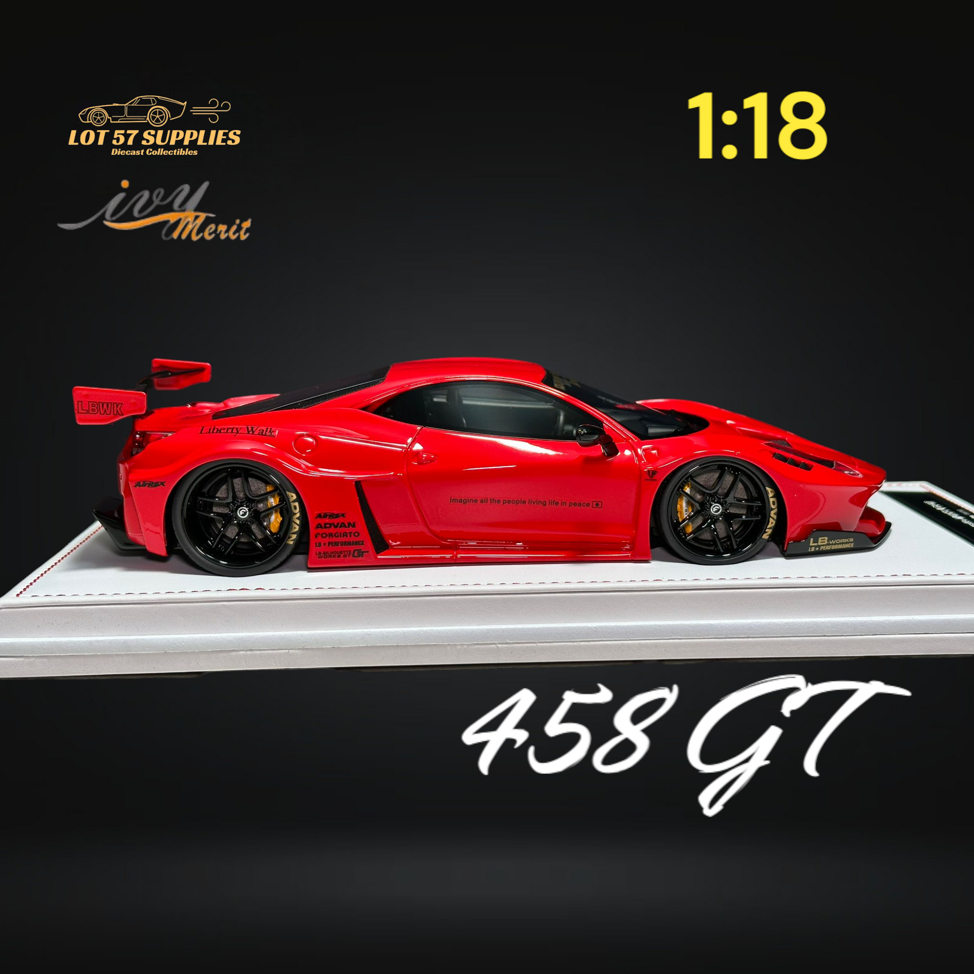 IVY MERIT 458 GT Rosso Red LBWK LB Silhouette Resin 1:18 Scale