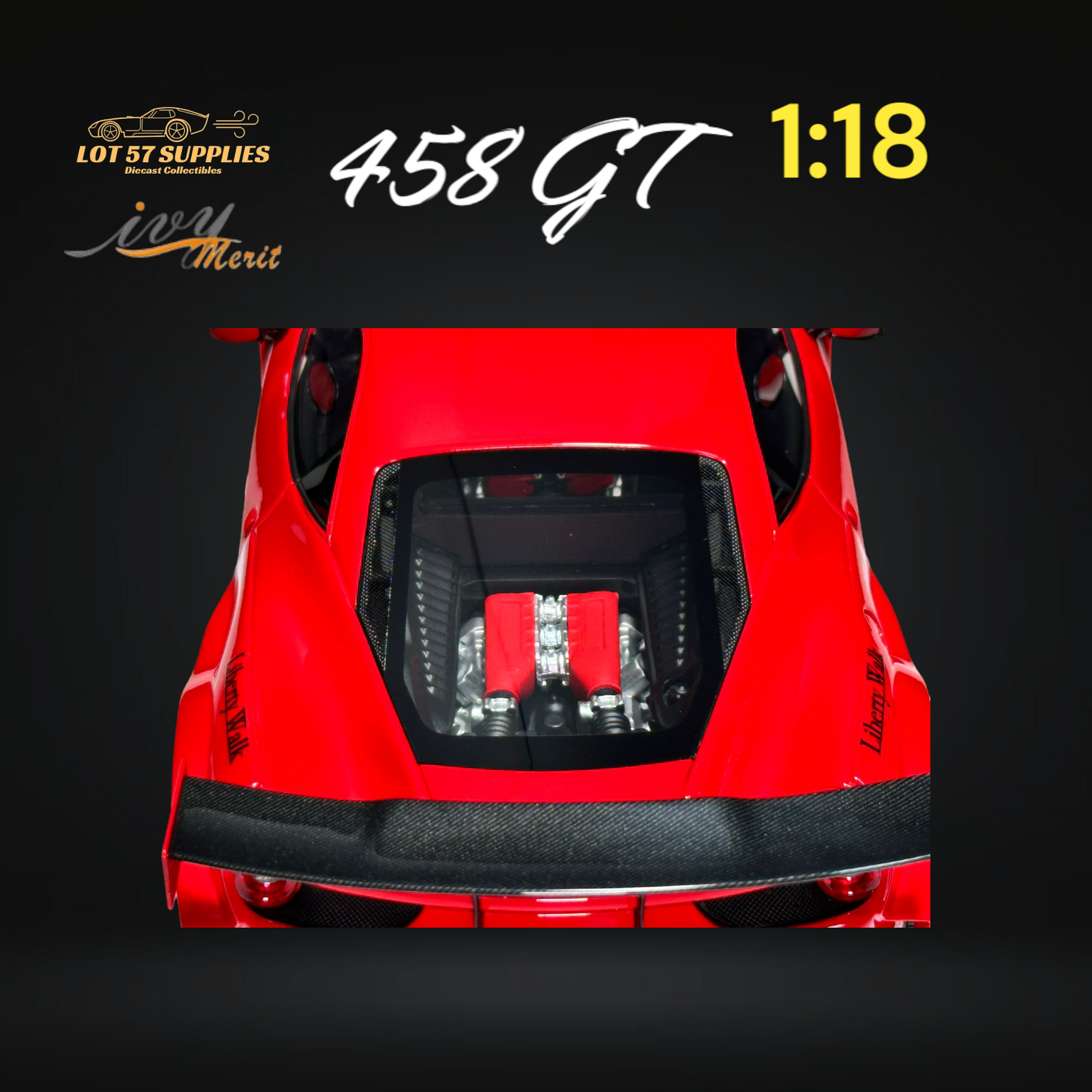 IVY MERIT 458 GT Rosso Red LBWK LB Silhouette Resin 1:18 Scale