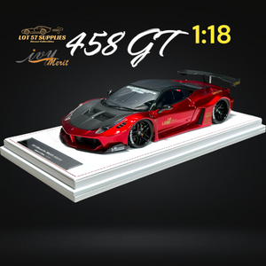 IVY MERIT 458 GT Metallic Red Carbon Hood LBWK LB Silhouette Resin 1:18 Scale