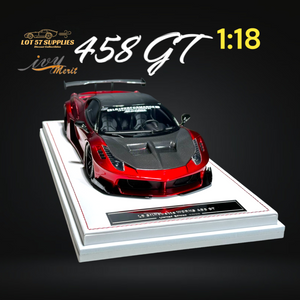 IVY MERIT 458 GT Metallic Red Carbon Hood LBWK LB Silhouette Resin 1:18 Scale