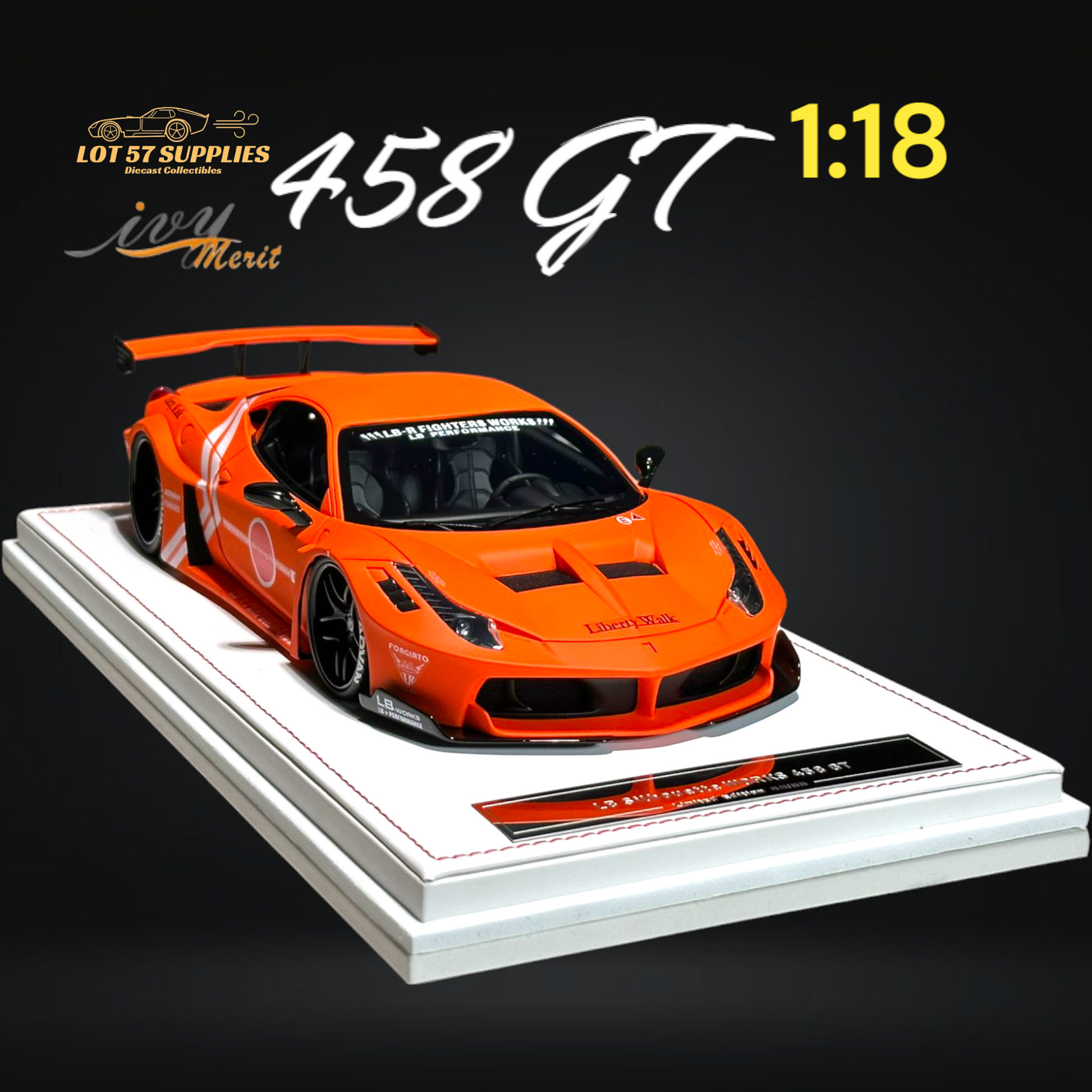 IVY MERIT 458 GT Fighter Orange LBWK LB Silhouette Resin 1:18 Scale