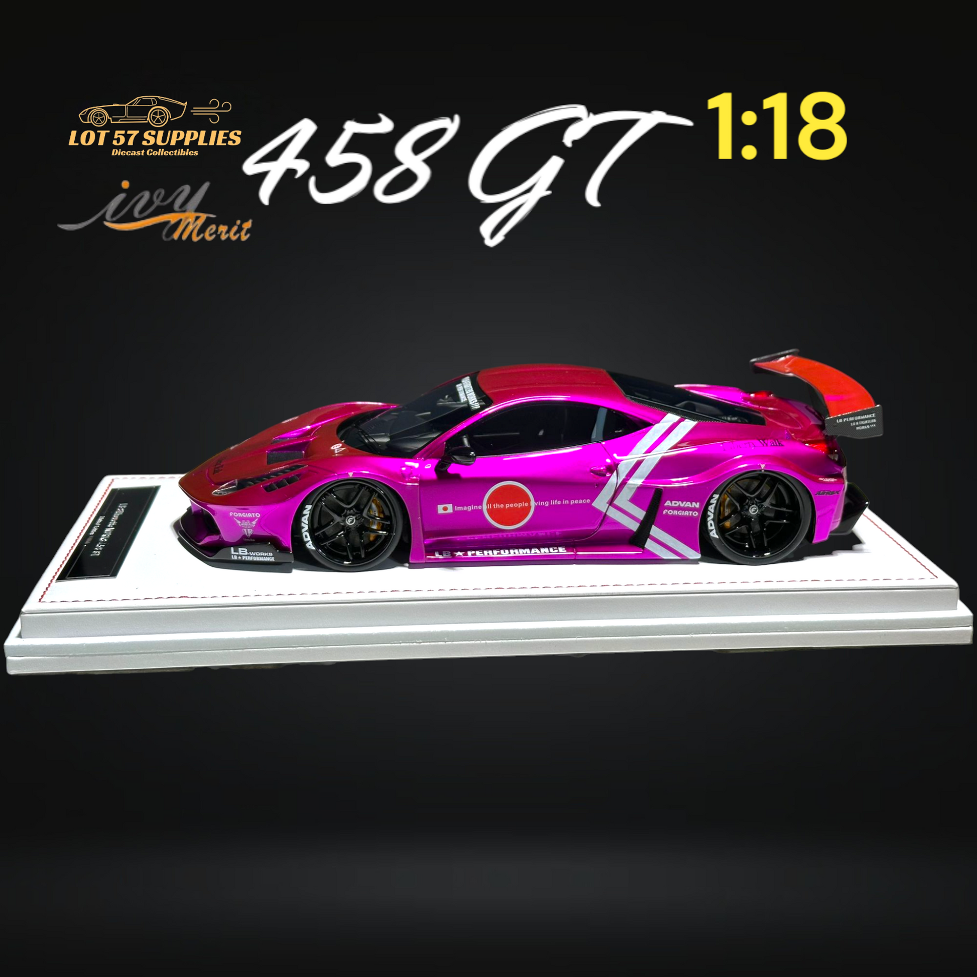 IVY MERIT 458 GT Fighter Purple LBWK LB Silhouette Resin 1:18 Scale