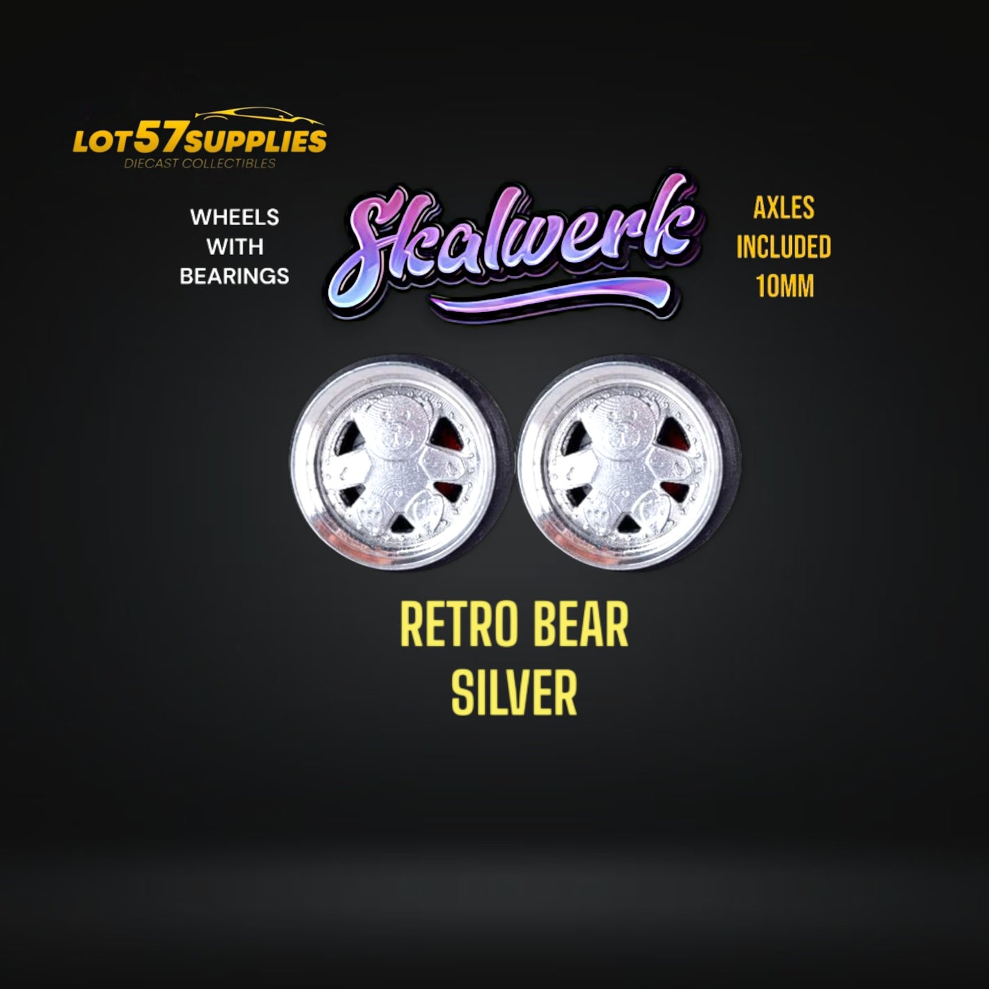 Custom Order Only - Skalwerk - RETRO BEAR SILVER - 1:64 (1 SET = 4 Wheels)