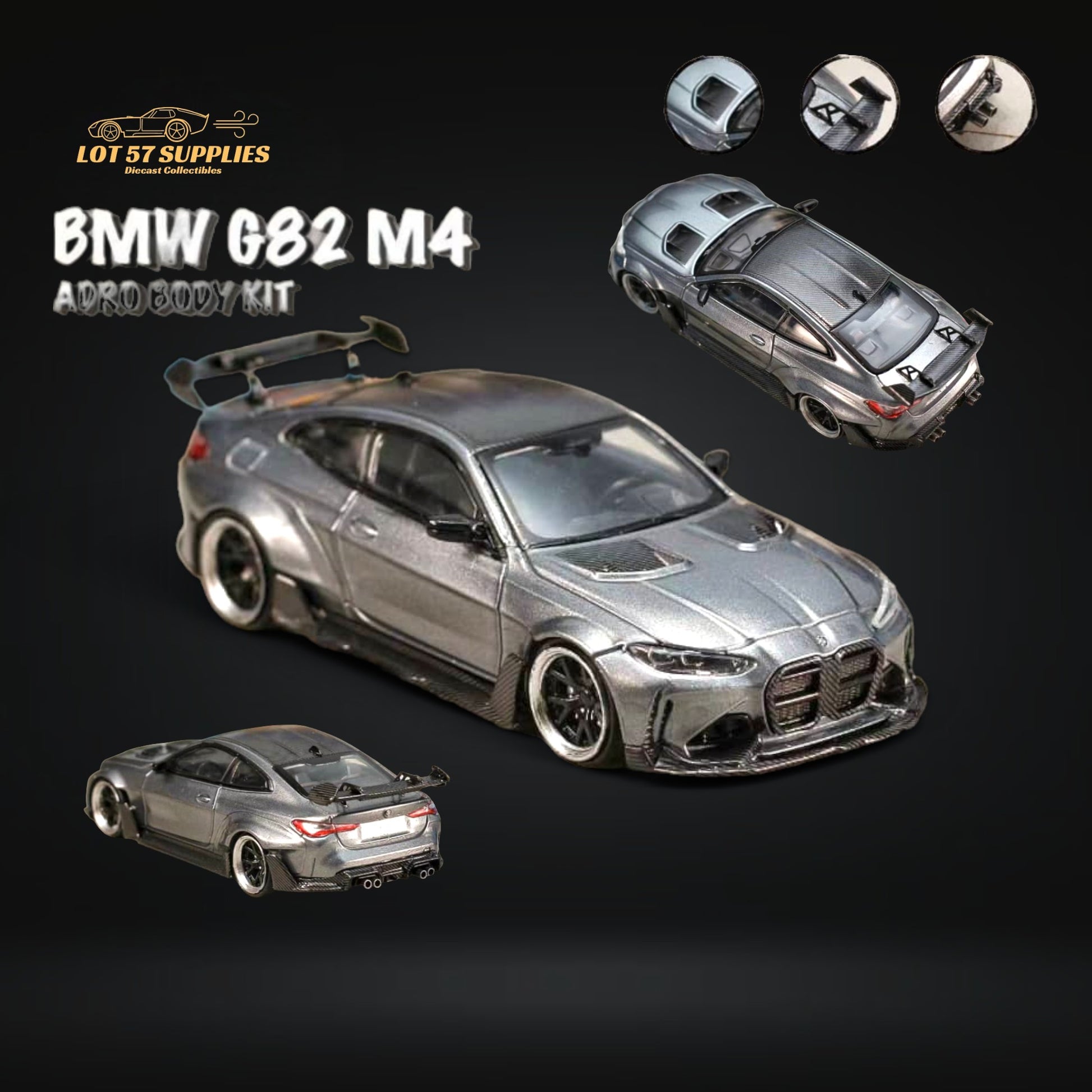 Street Weapon BMW M4 G82 With ADRO BODY KIT Titanium Steel Gray 1:64