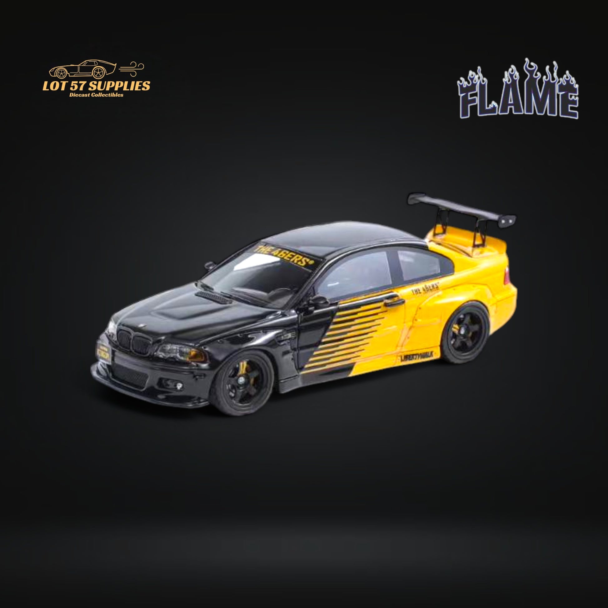 FLAME BMW M3 E46 Widebody Pandem in Black & Yellow Resin 1:64