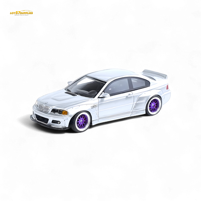 FLAME BMW M3 E46 Widebody Pandem in Metallic Silver Resin 1:64