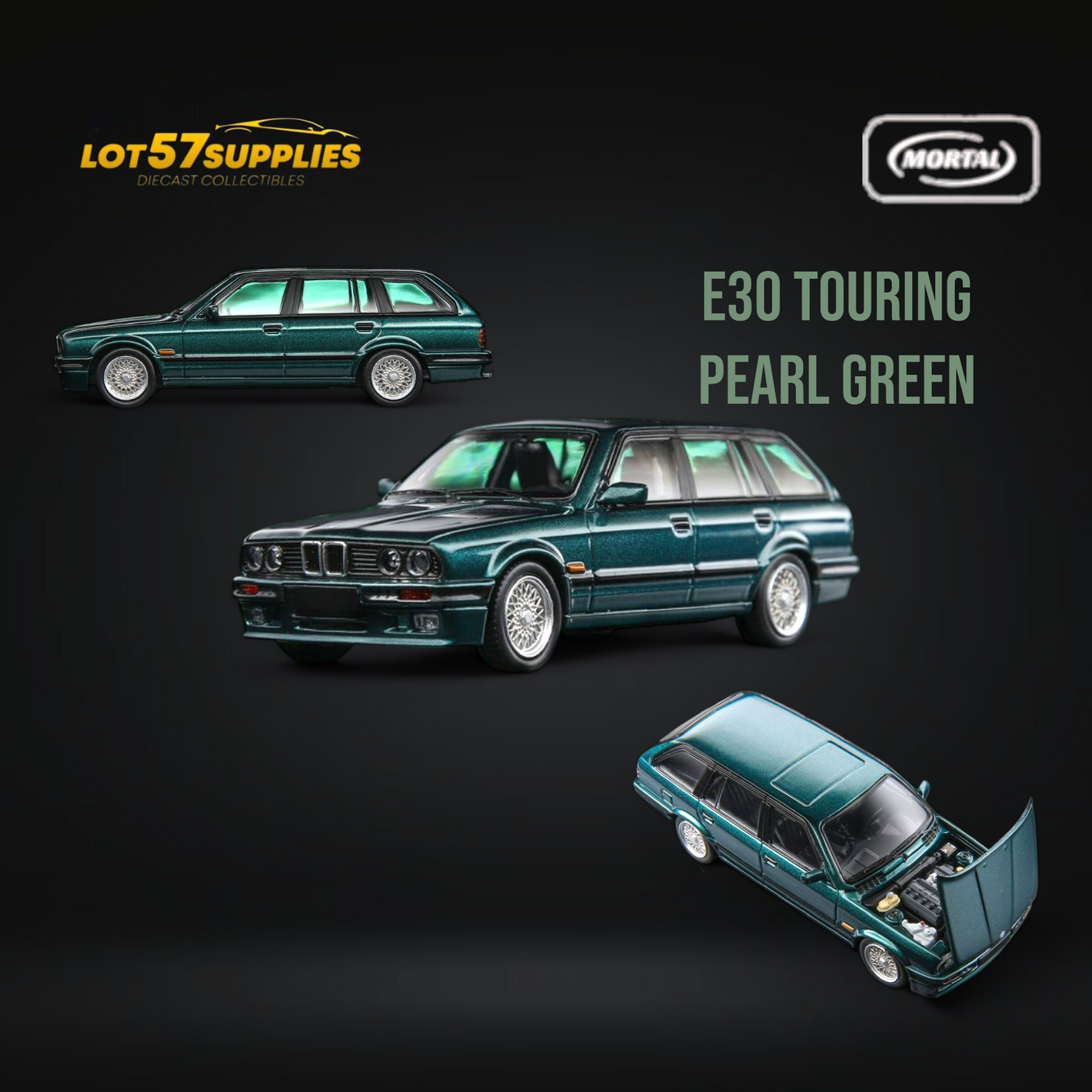 Mortal BMW E30 Touring Wagon Pearl Green 1:64 Diecast Model