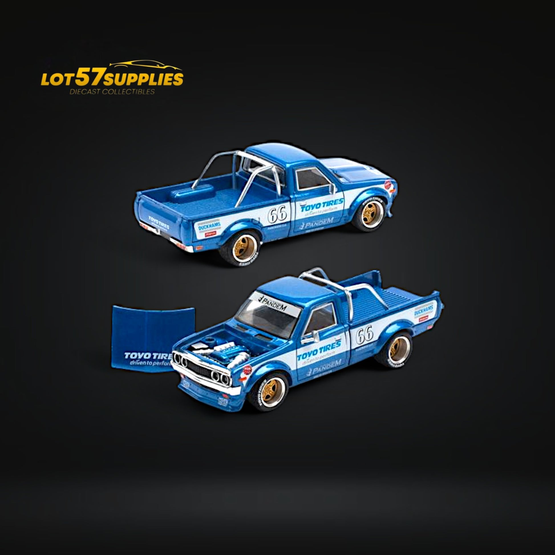 Pop Race Pandem Datsun 620 Blue w/ Openable hood 1:64