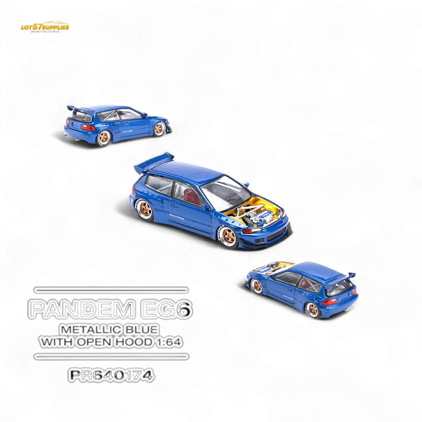 Pop Race Honda Civic EG6 Metallic Blue 1:64 Diecast Model