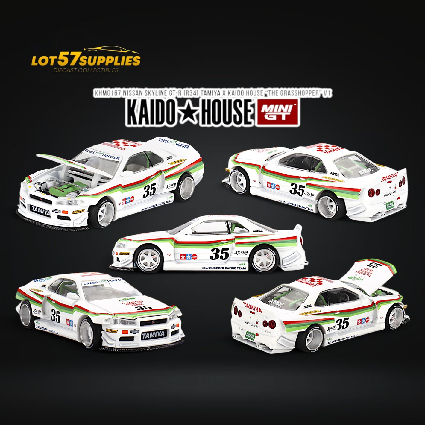 Mini GT x Kaido House Nissan Skyline GT-R R34 "The Grasshopper" V1 1:64 Diecast Model