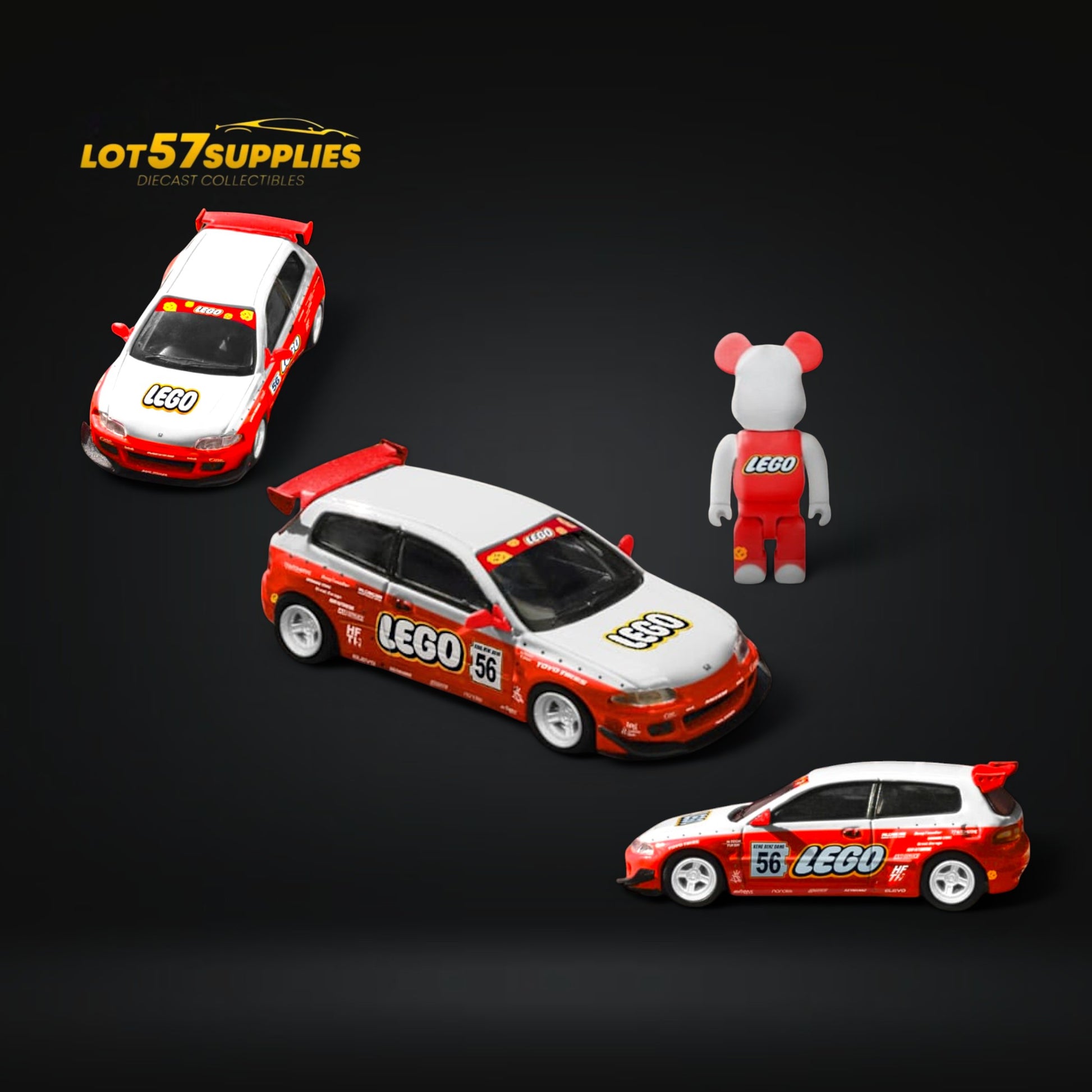 Fuji Honda Civic EG6 5th Gen MK5 Rocket Bunny Red Lego Livery With Bear Brick Figure 1:64