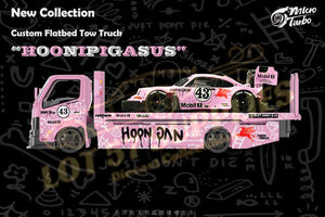 (Pre-Order) MicroTurbo HINO 300 Custom Flatbed Truck in Pink "Hoonipigasus" 1:64 *Pink Porsche NOT Included*