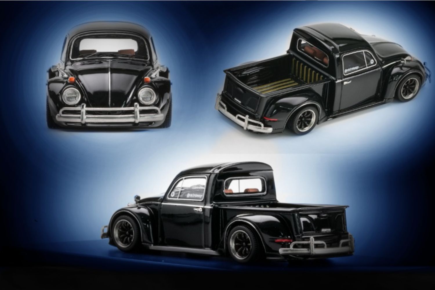 (Pre-Order) YM Model X Robert Design Volkswagen Beetle Pickup Truck FUSCUP in Black 1:64 Limited to 499 Pcs