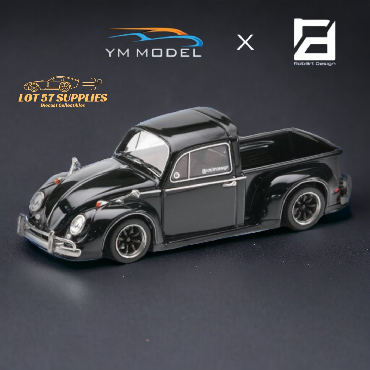 YM Model X Robert Design Volkswagen Beetle Pickup Truck FUSCUP in Black 1:64 Limited to 499 Pcs