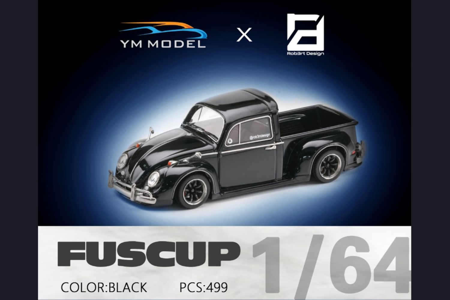 (Pre-Order) YM Model X Robert Design Volkswagen Beetle Pickup Truck FUSCUP in Black 1:64 Limited to 499 Pcs