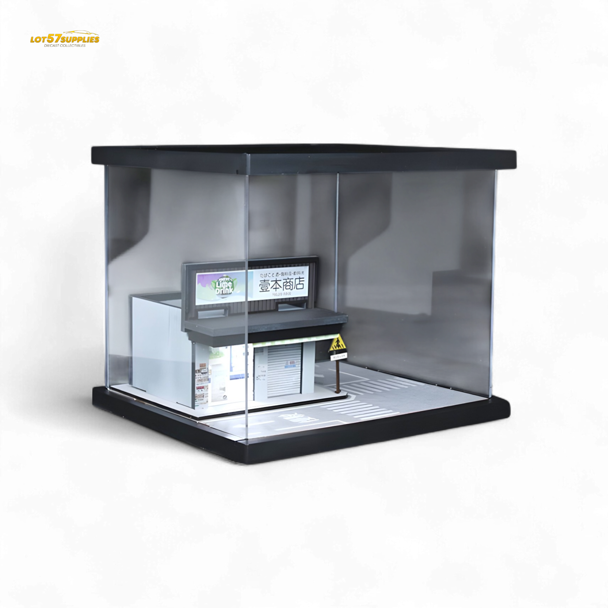 Clear display case with electronic components on a white background