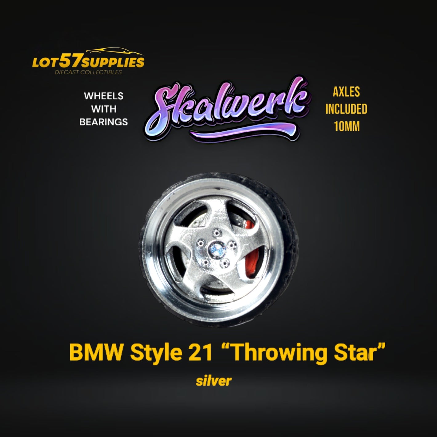 Custom Order Only - Skalwerk - BMW STYLE 21 THROWING STAR - SILVER - 1:64 (1 SET = 4 Wheels)