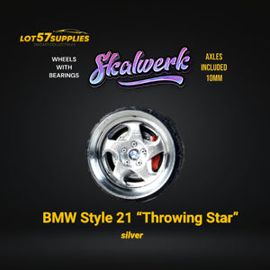Custom Order Only - Skalwerk - BMW STYLE 21 THROWING STAR - SILVER - 1:64 (1 SET = 4 Wheels)