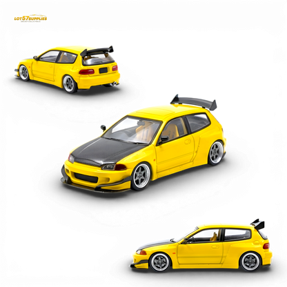 (Pre-Order) YM Model Pandem Honda Civic EG4 K20 - Yellow Carbon Cover 1:64