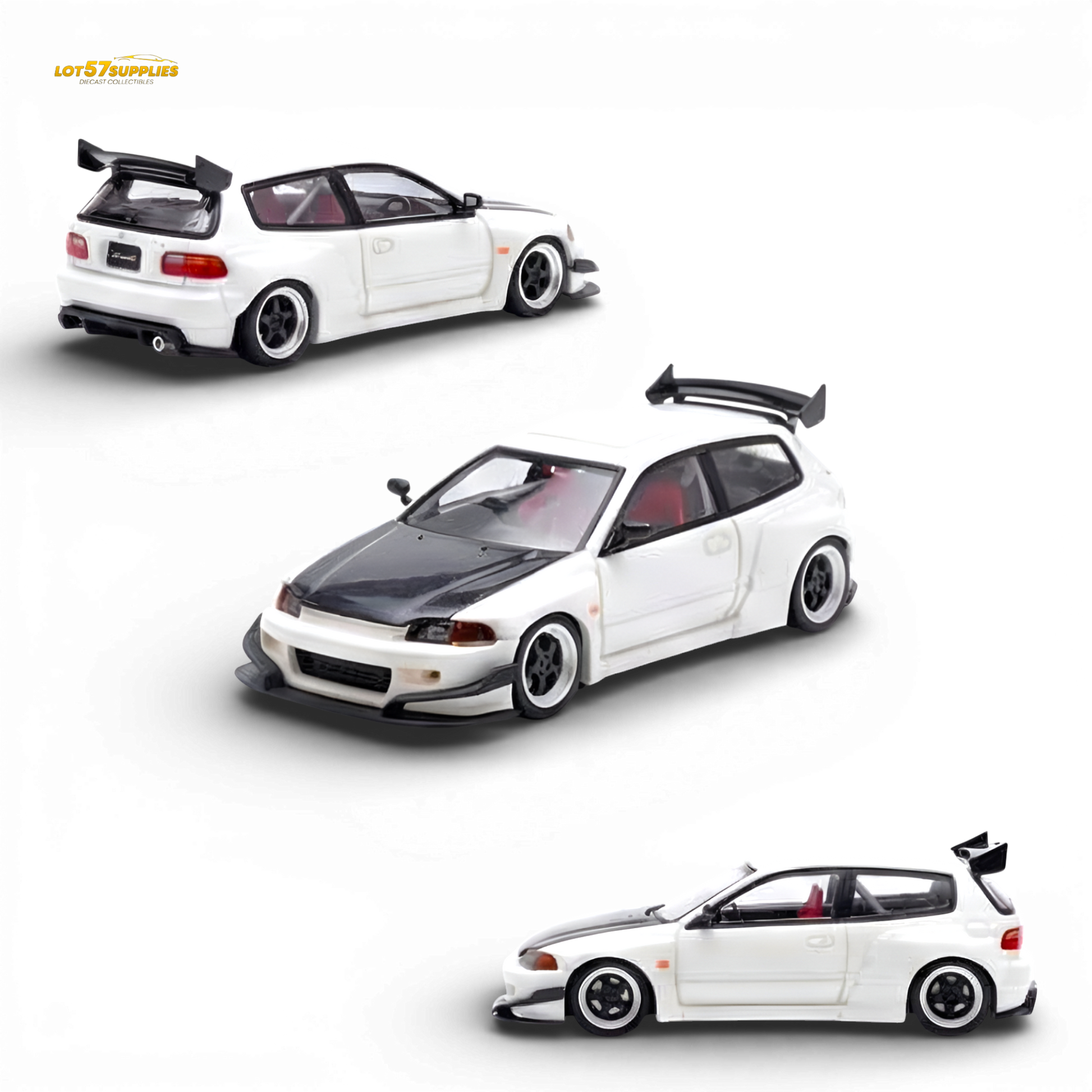 YM Model Honda Civic EG4 White Carbon 1:64 Diecast Model