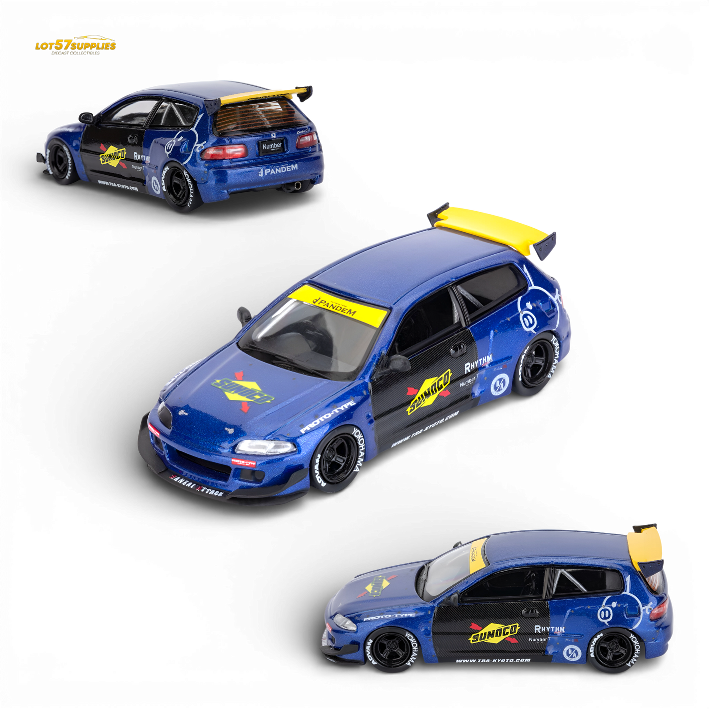ET Model Honda Civic EG6 Rocket Bunny Sunoco 1:64 Scale Diecast Model Multi Angle View