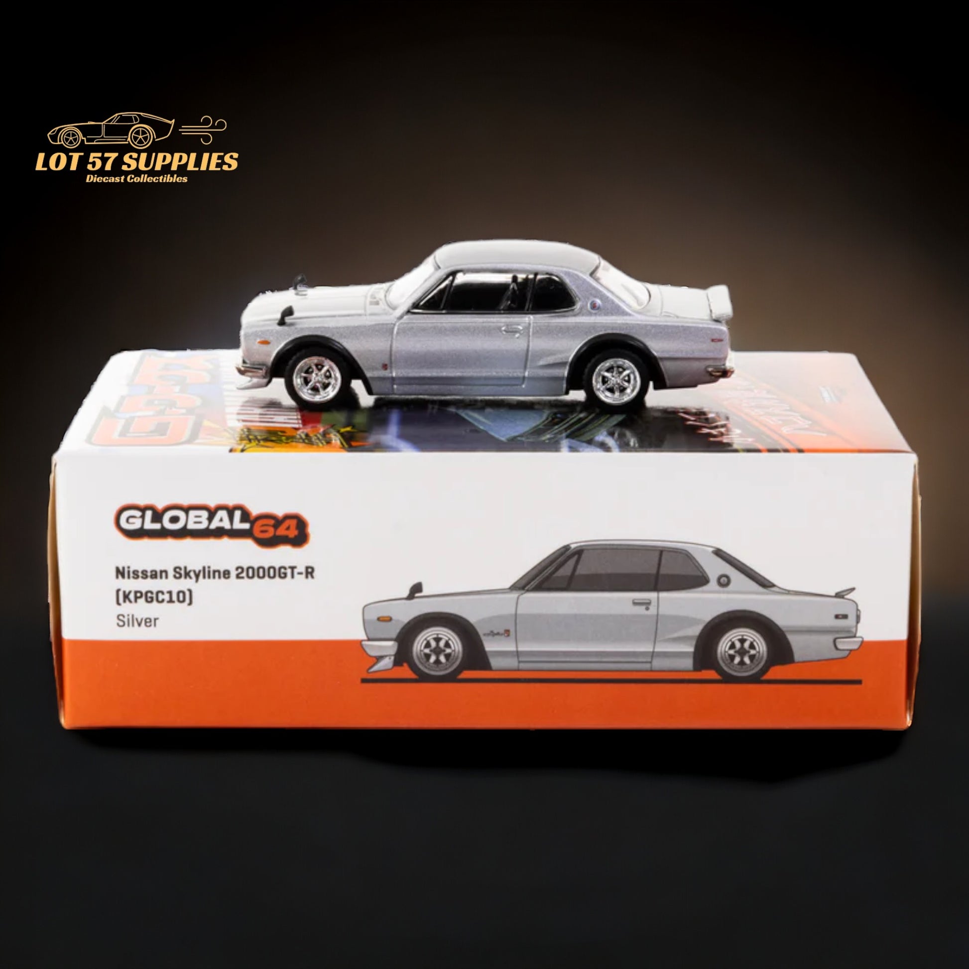 Tarmac Works Global64 Nissan Skyline 2000 GT-R in Silver T64G-043-SL 1:64