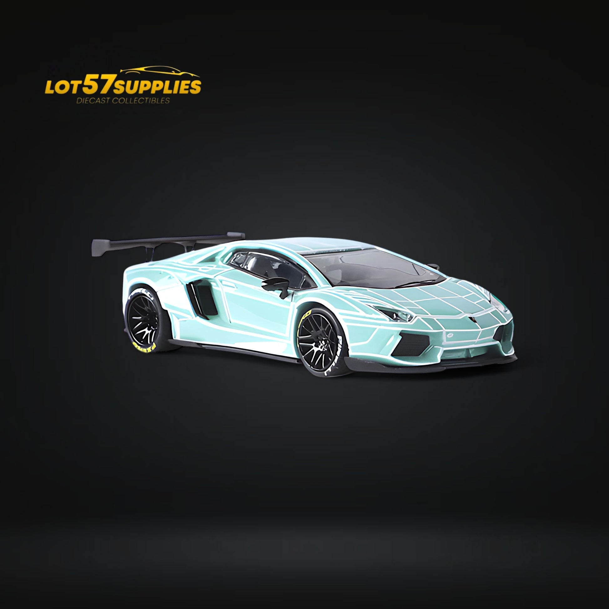 King Model Lambo Aventador LP700-4 LB 1.0 Tron Luminous CHROME TIFF BLUE DELUXE 1:64