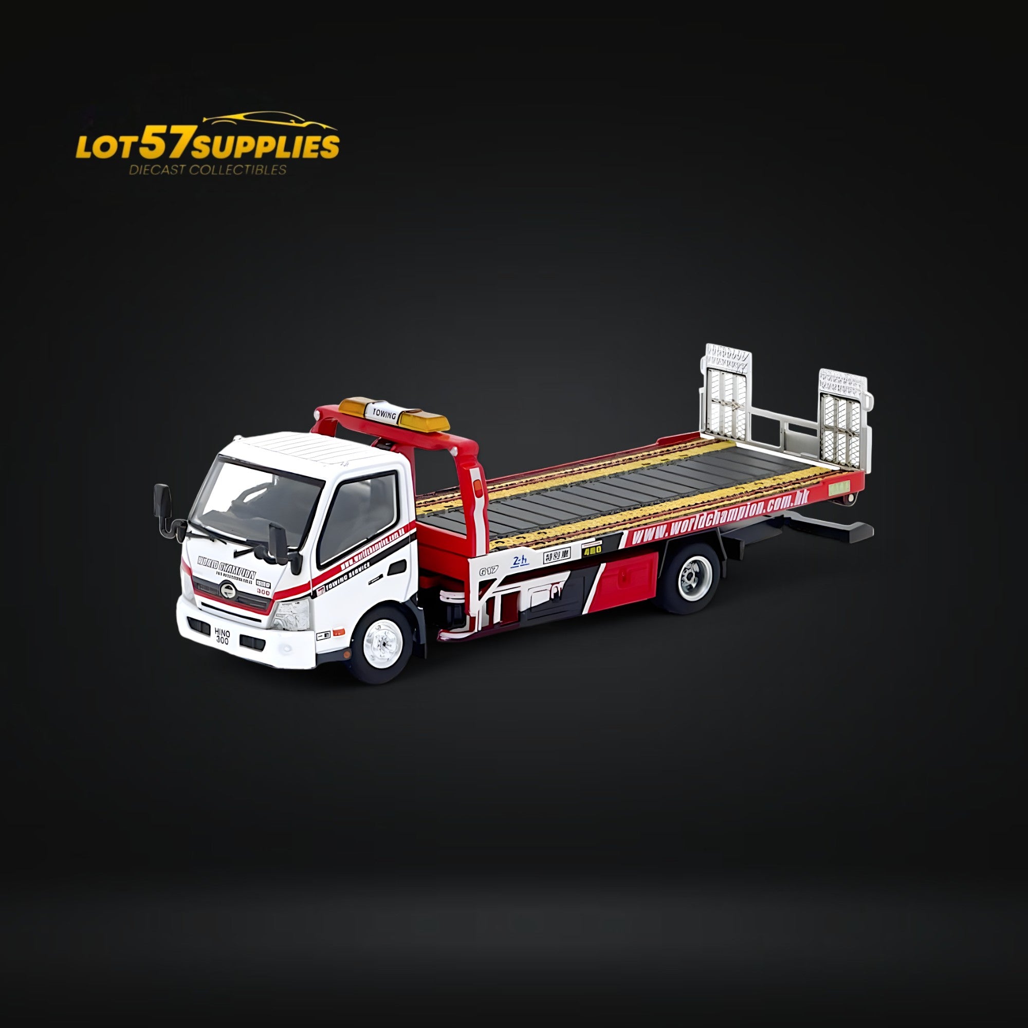 ミニカー HINO300 world champion flatbed tow truck 1/18 Tiny Hino 300 World Champion Flatbed Tow Truck with