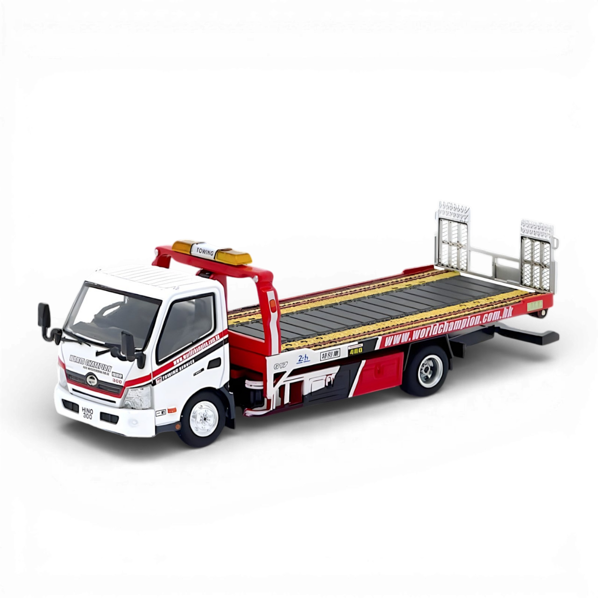 Unique Model Hino 300 Dutro Flatbed Tow Truck World Champion Livery 1:64 Diecast Model