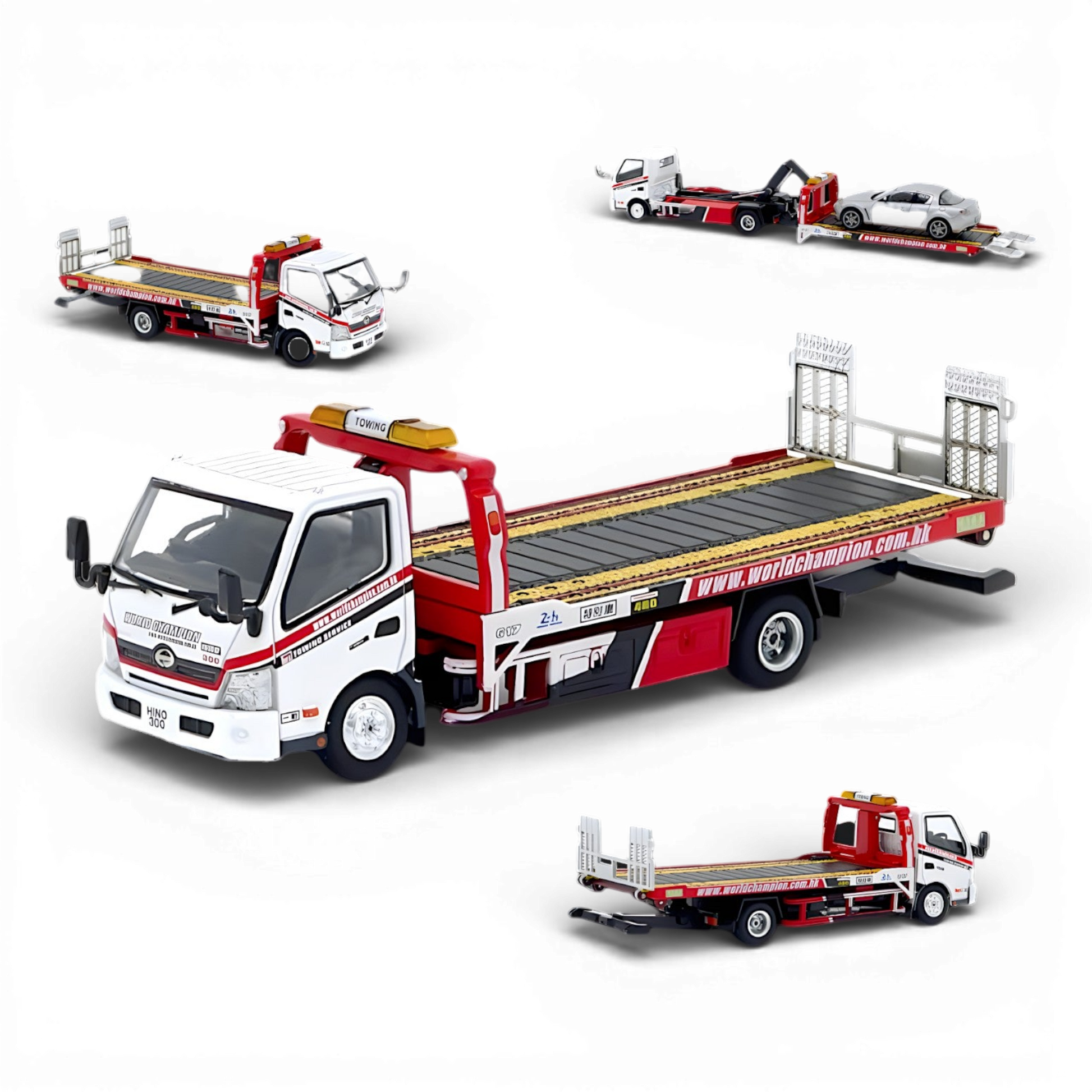 Unique Model Hino 300 Dutro Flatbed Tow Truck World Champion Livery 1:64 Diecast Model