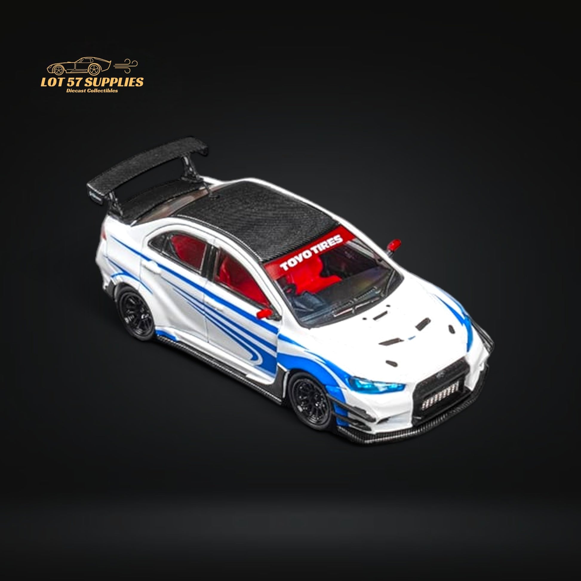 CM Model Mitsubishi Evolution X Varis White Blue Stripes 1:64 CM64-EVOX-09