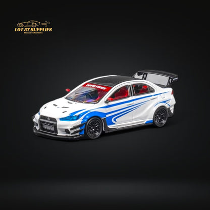 CM Model Mitsubishi Evolution X Varis White Blue Stripes 1:64 CM64-EVOX-09